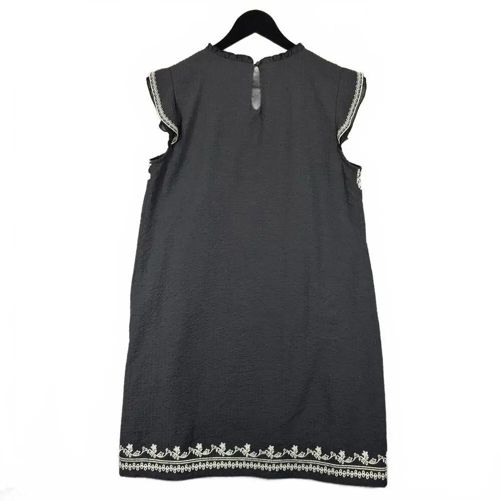 THML Black Embroidered Sleeveless Mini Dress Tunic‎ Ornate Boho Lined Sz Medium